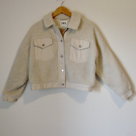 Zara Faux Sherpa Shearling Jacket Cream Teddy Bear Button Up Collar Size XS - Picture 5 of 16